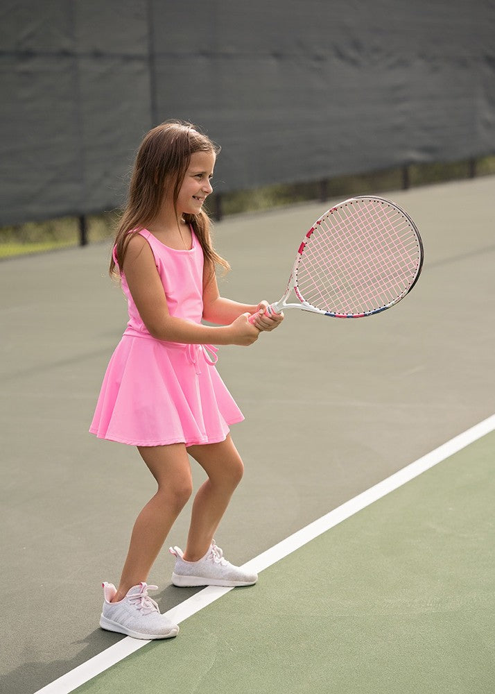 Be Elizabeth by James & Lottie Girls Athleisure Tennis Dress with Tie - Pink by James & Lottie
