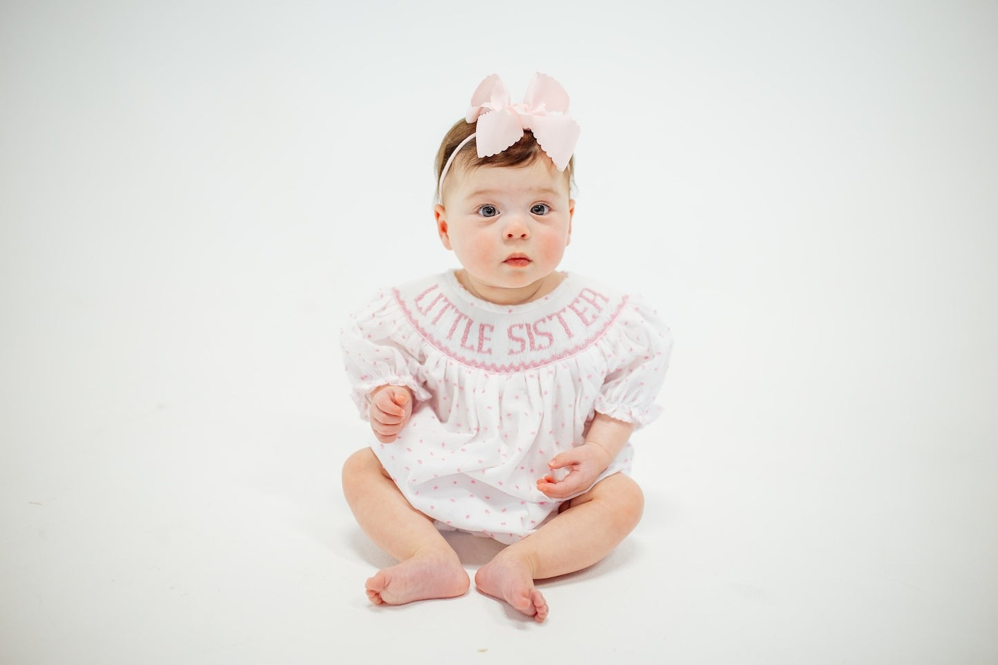 Shop Teeta Baby Girls Swiss Dot Smocked Little Sister Bubble - Pink