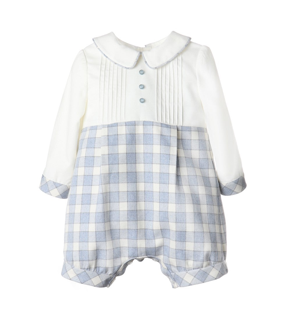 Luli & Me Baby Boys Ivory Bodice with Blue Plaid Bubble