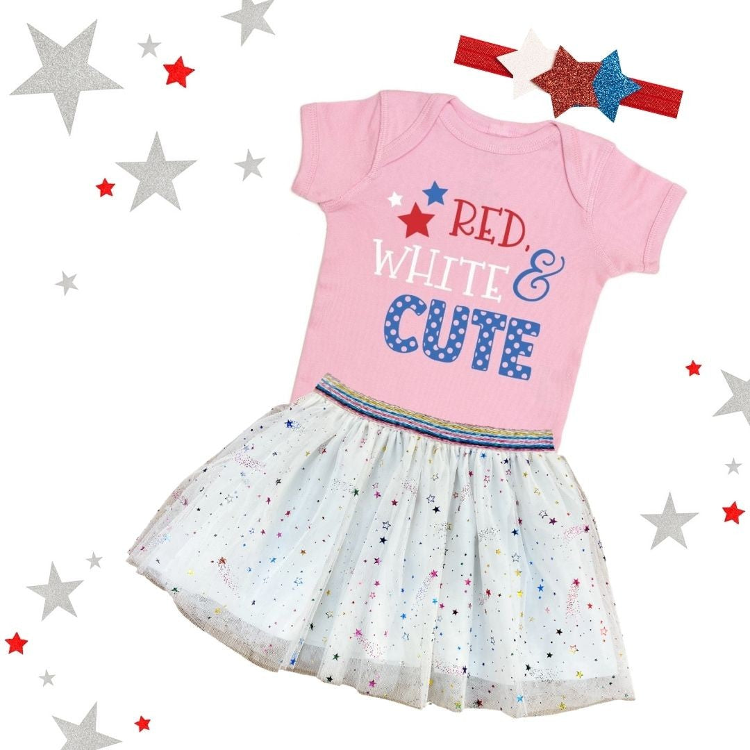 Sweet Wink Girls Pink Tee Shirt - Patriotic Red White & Cute!