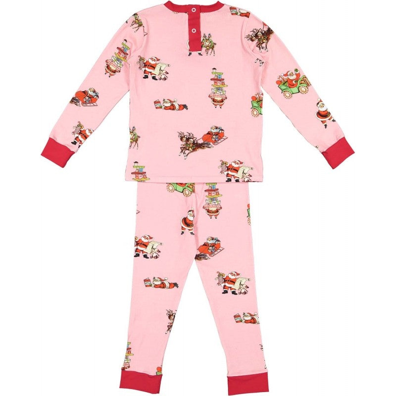 Sal & Pimenta Ladies Mom Pajamas - Two Piece - Busy Santa Pink