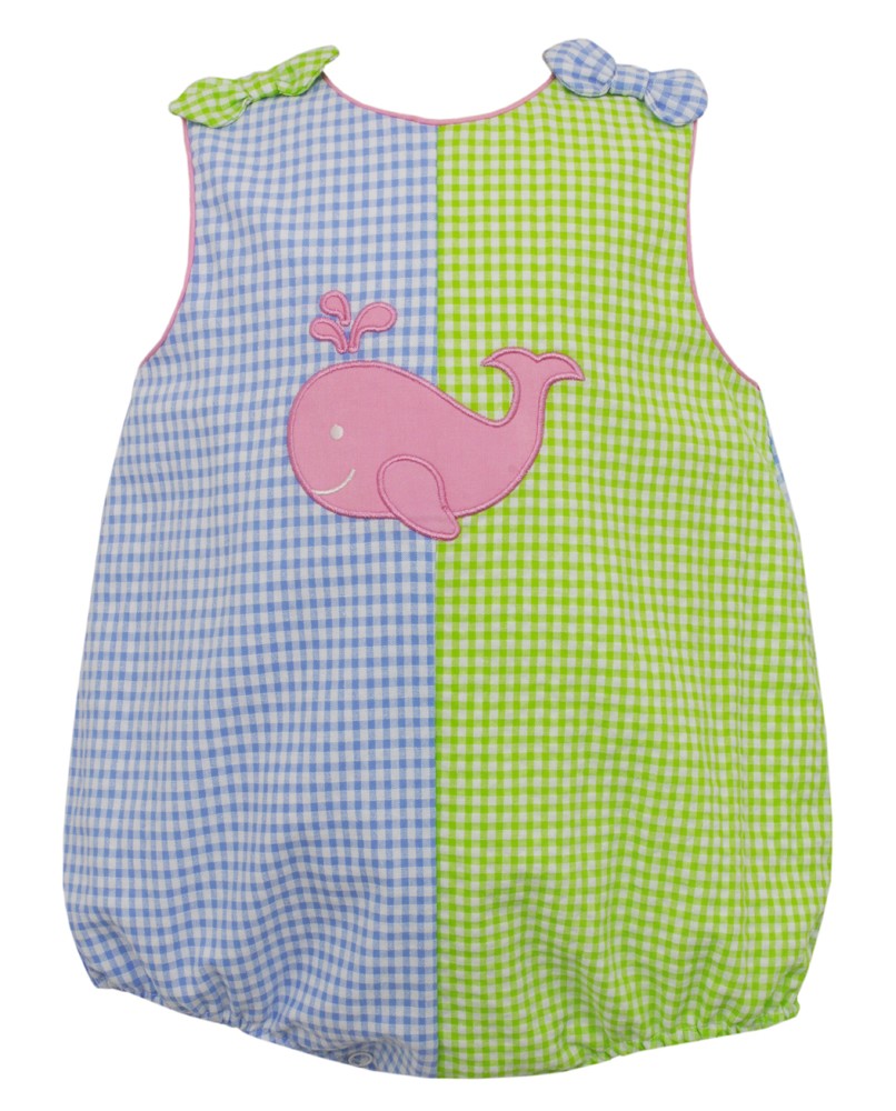 Claire & Charlie Baby Girls Preppy Seersucker Colorblock Whale Bubble with Bows by Claire & Charlie