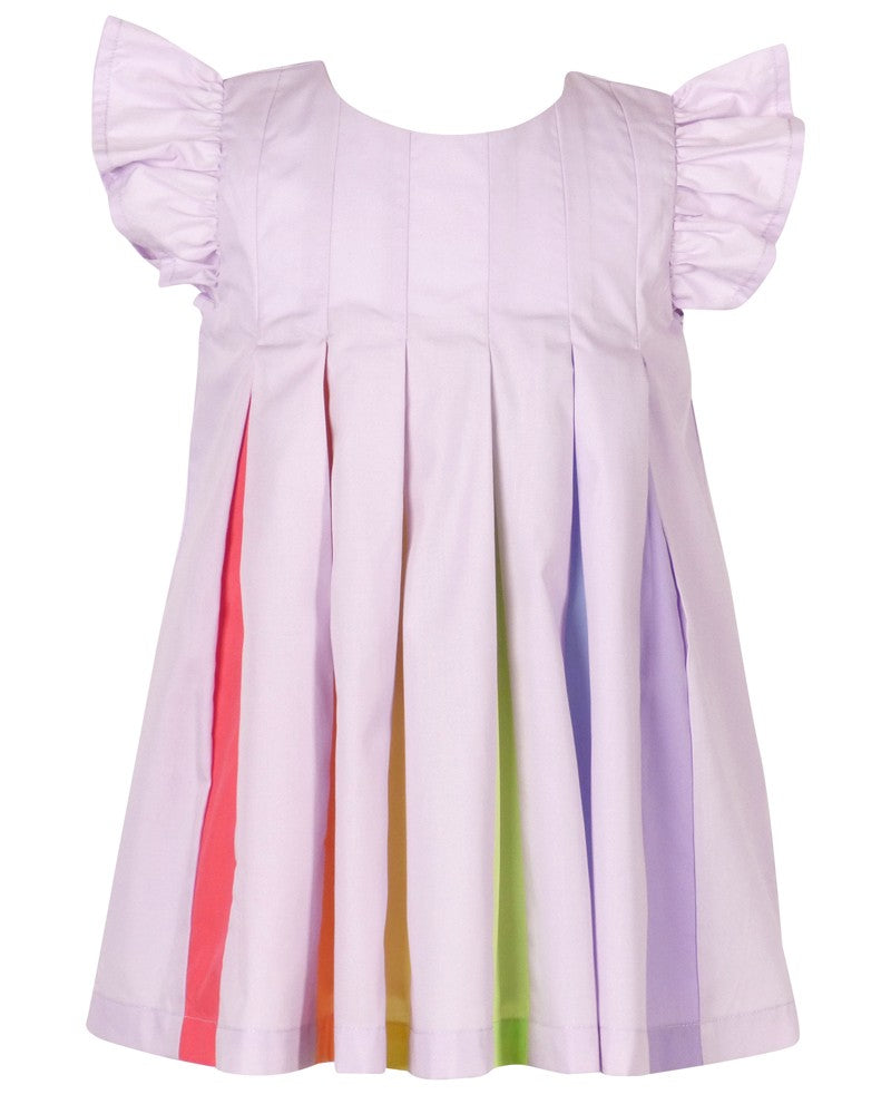 Yellow Lamb Girls Pleated Rainbow Dress - Lavender