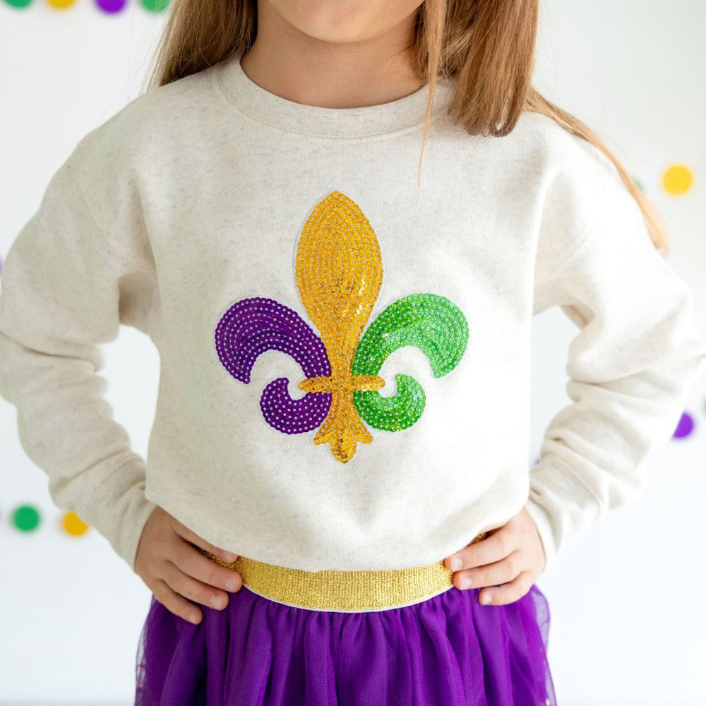 Sweet Wink Mardi Gras Fleur De Lis Patch Sweatshirt - Ivory