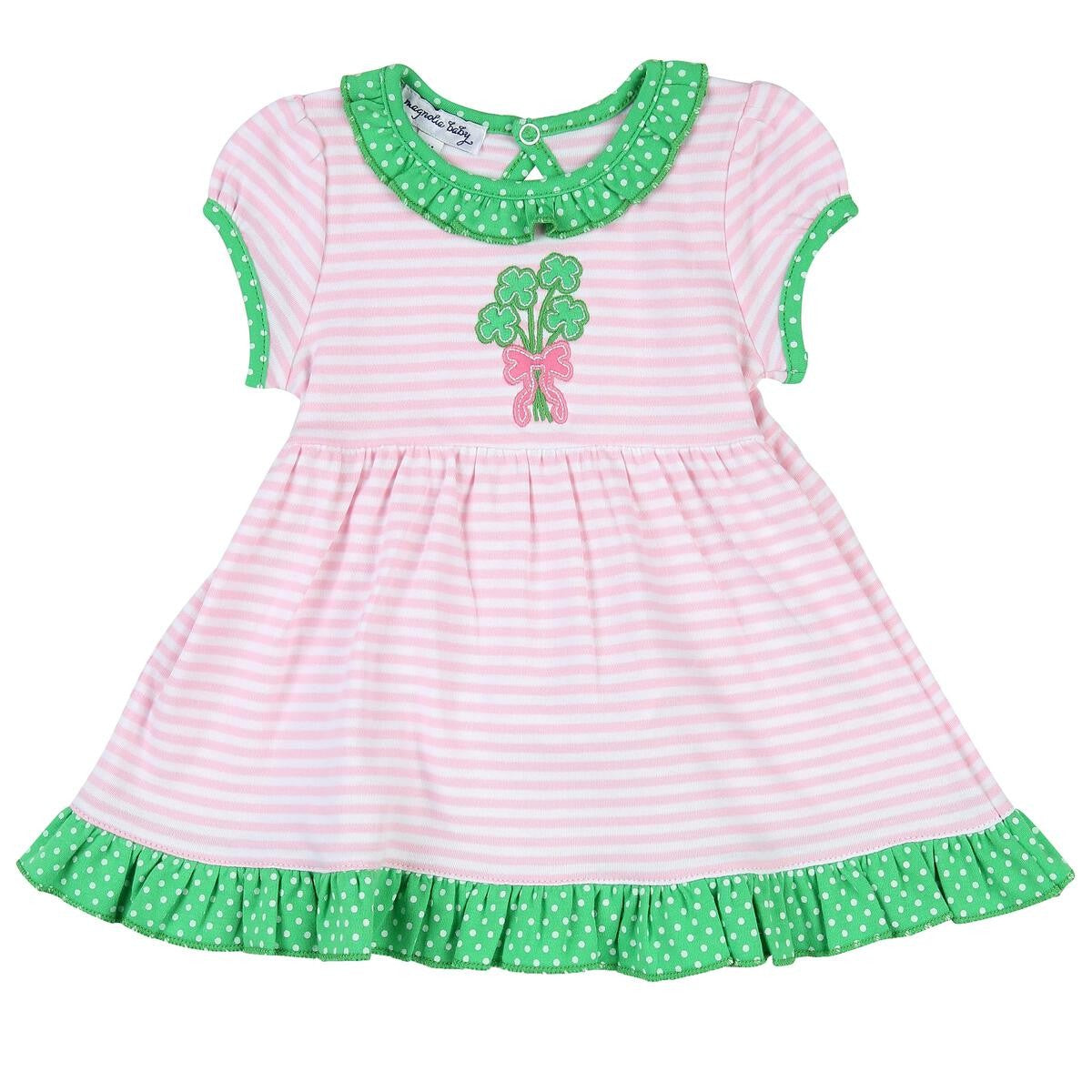 Magnolia Baby Little Girls Pink Lucky Shamrock Bouquet Dress