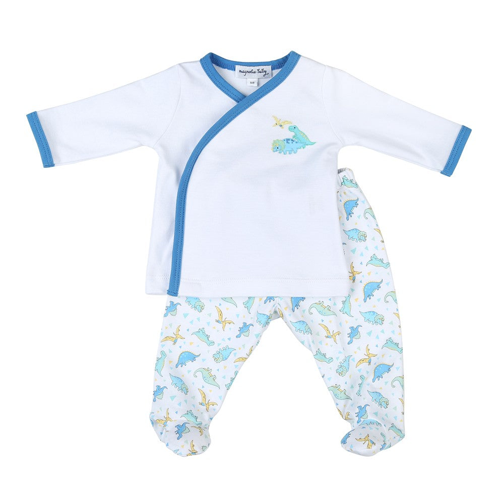 Magnolia Baby Dinoland Blue Printed X-Tee Footed Pant Set by Magnolia Baby