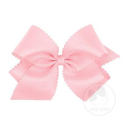 Wee Ones Girls Grosgrain Hair Bow on Clip - Scallop Edge - Light Pink by Wee Ones