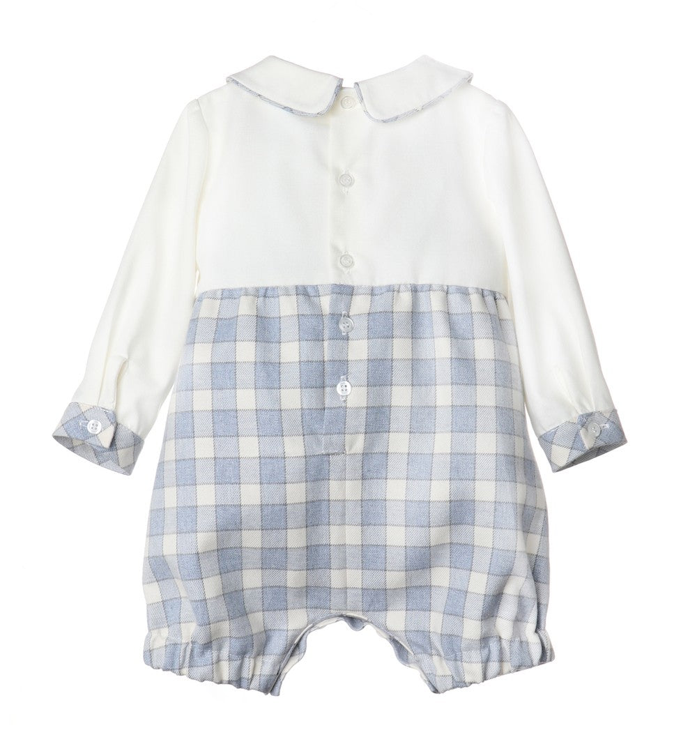 Luli & Me Baby Boys Ivory Bodice with Blue Plaid Bubble
