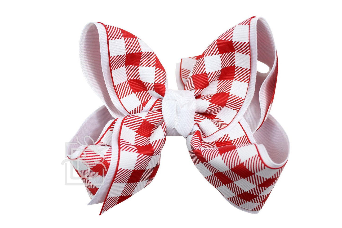Beyond Creations Girls Layered Bow on Clip - Alabama - White with Red Buffalo Plaid by Beyond Creations