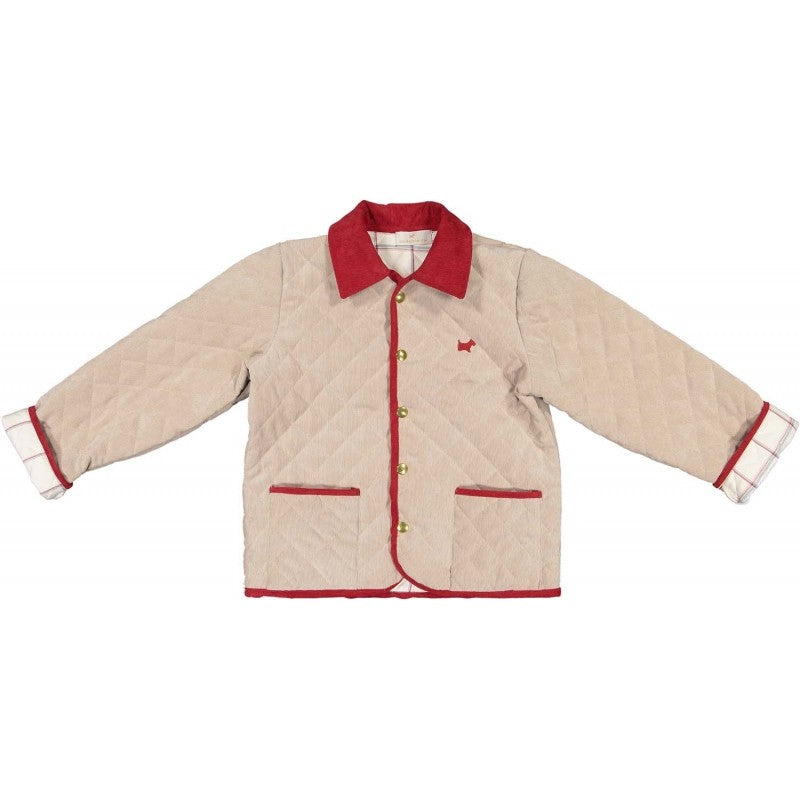 Sal & Pimenta Boys Quilted Jacket Coat - Tan Camel with Red Trim