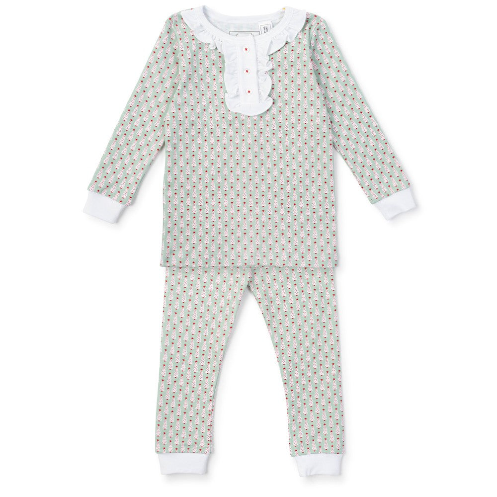 Lila & Hayes Girls Alden Pajamas Set - Green Festive Christmas Trees
