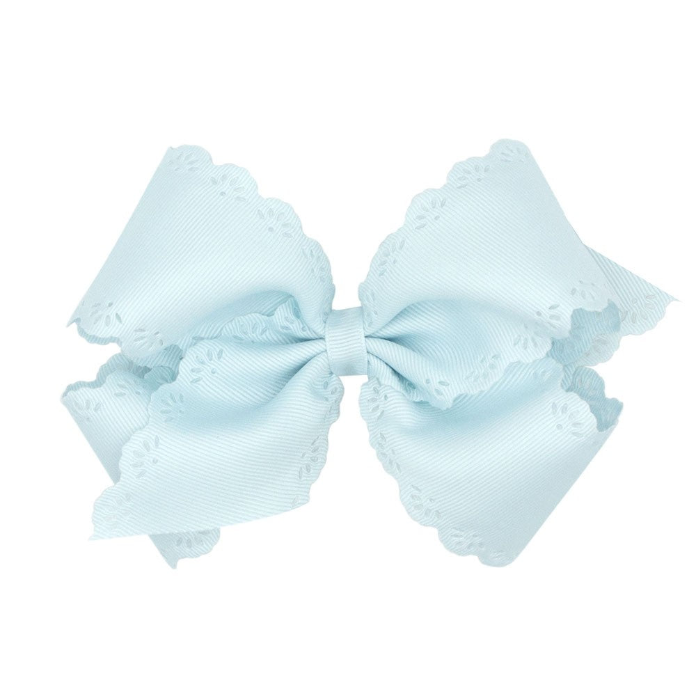 Wee Ones Girls Hair Bow on Clip - Eyelet Edge - Vapor Blue