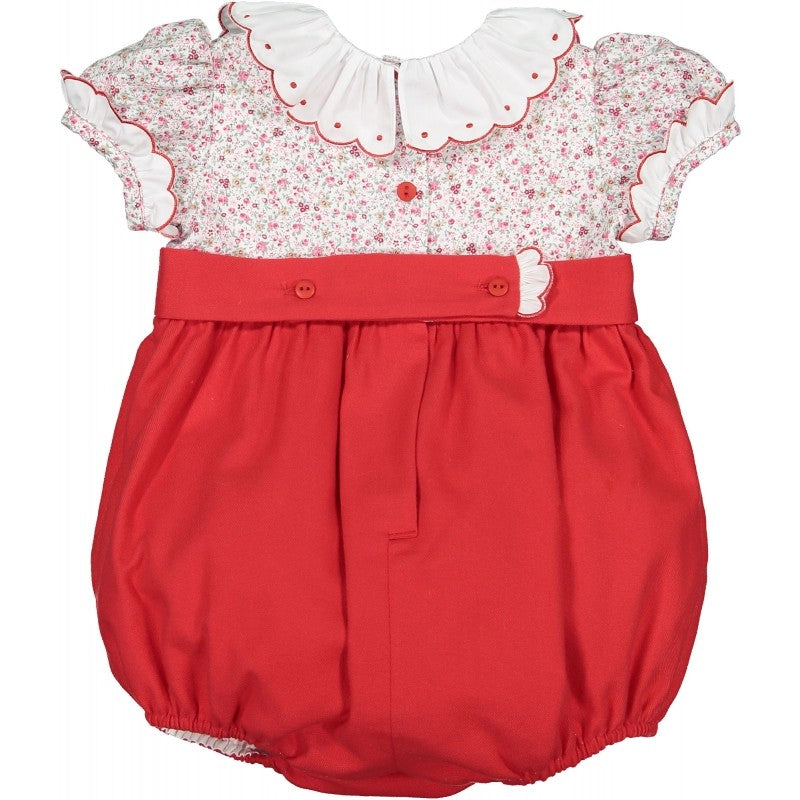 Sal & Pimenta Girls Christmas Bubble - Mrs. Claus Red Scallop with Floral Bodice