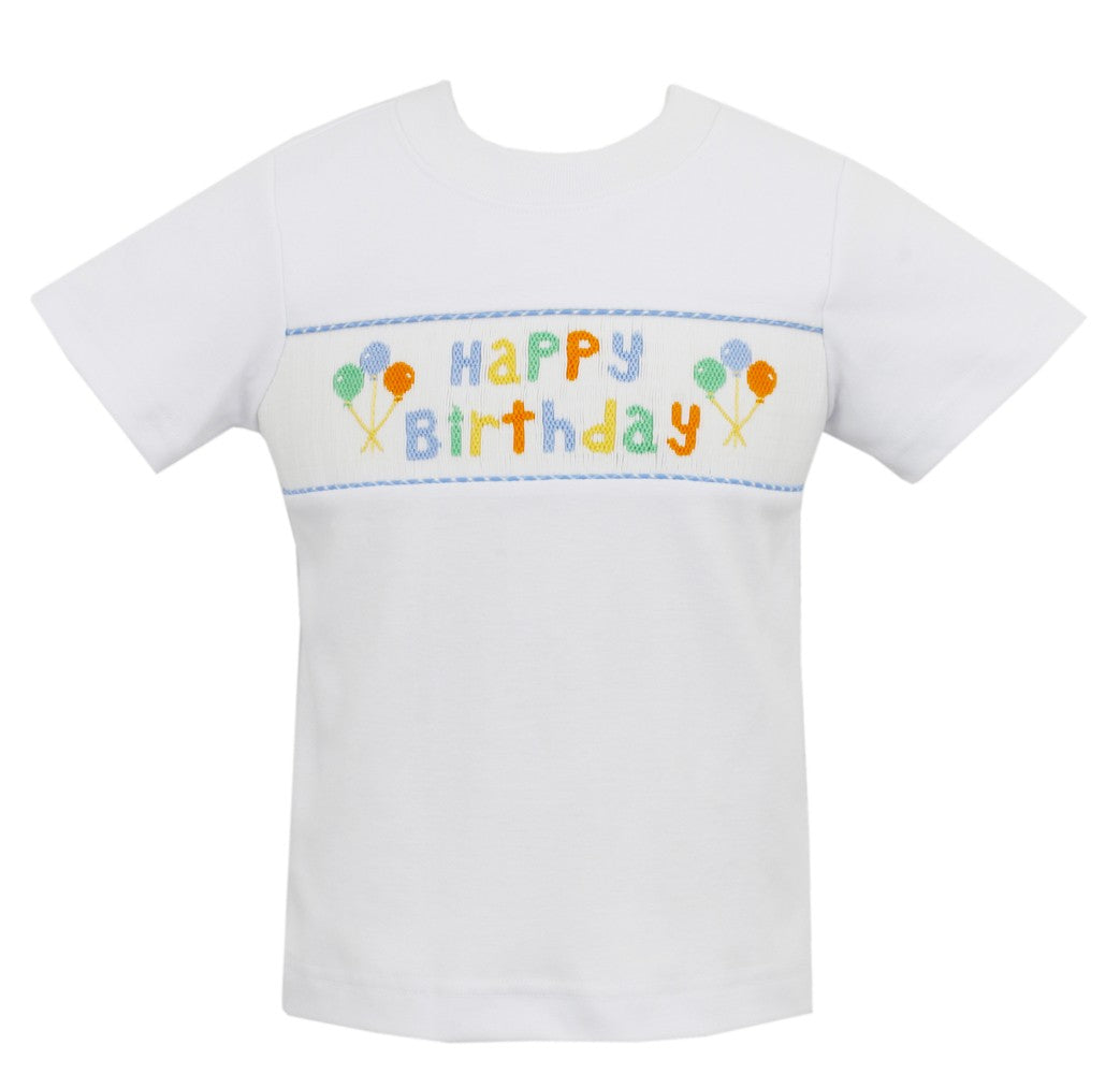 Anavini Baby / Toddler Boys White Shirt - Smocked Happy Birthday by Anavini