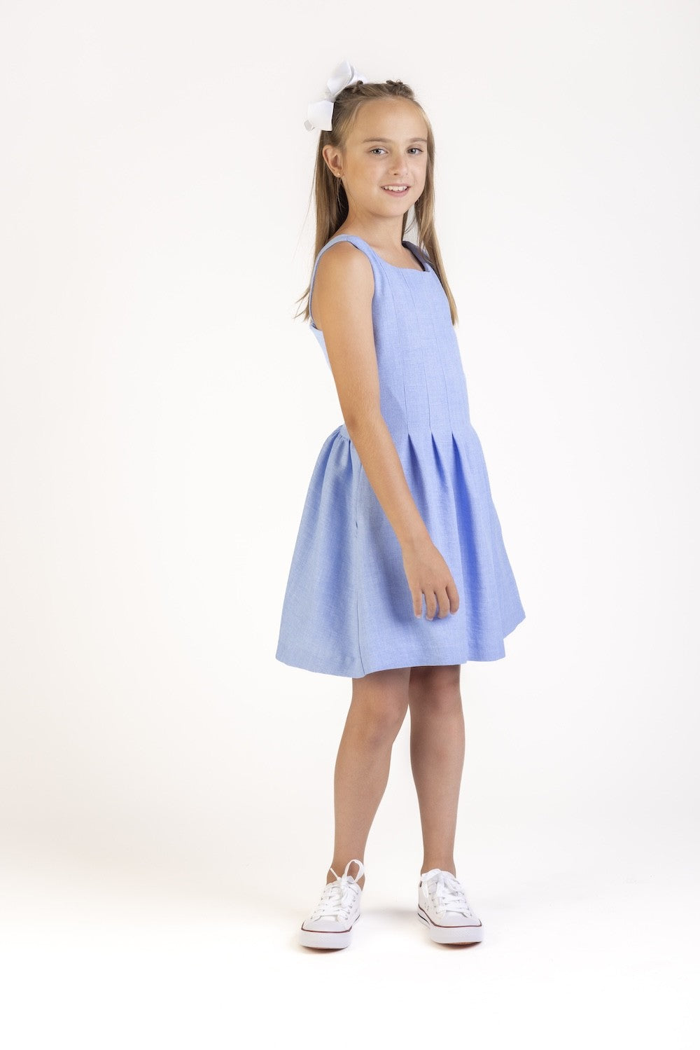 Luli & Me Gabby Girls Willow Pleated Dress - Blue