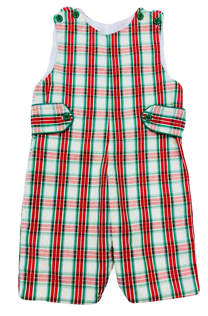 The Best Dressed Child Baby / Toddler Boys Green & Red Holiday Plaid Longall with Tabs