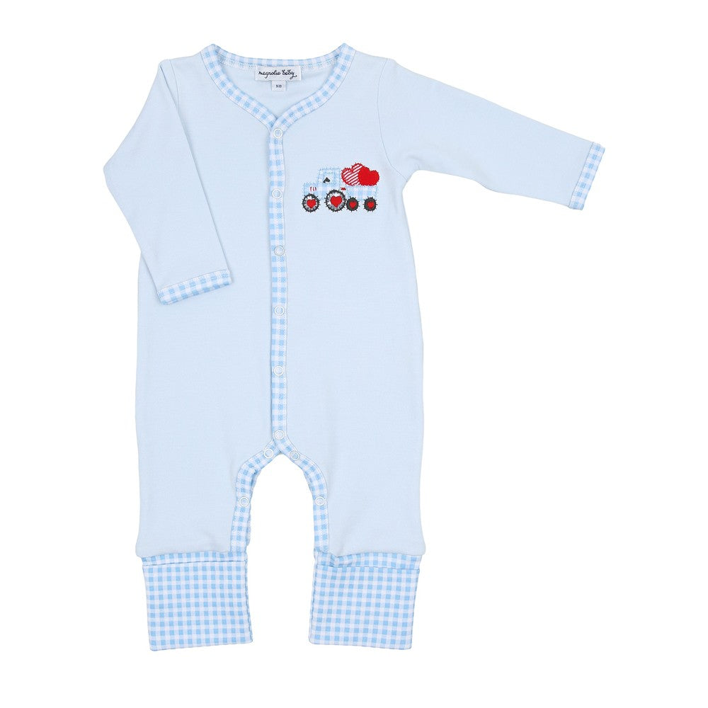 Magnolia Baby Boys Blue Tractor Full of Love Applique Playsuit
