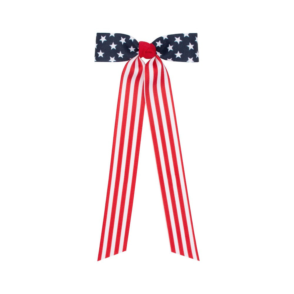 Wee Ones Girls Patriotic Stars & Stripes Hair Bow with Streamer Tails - Navy by Wee Ones