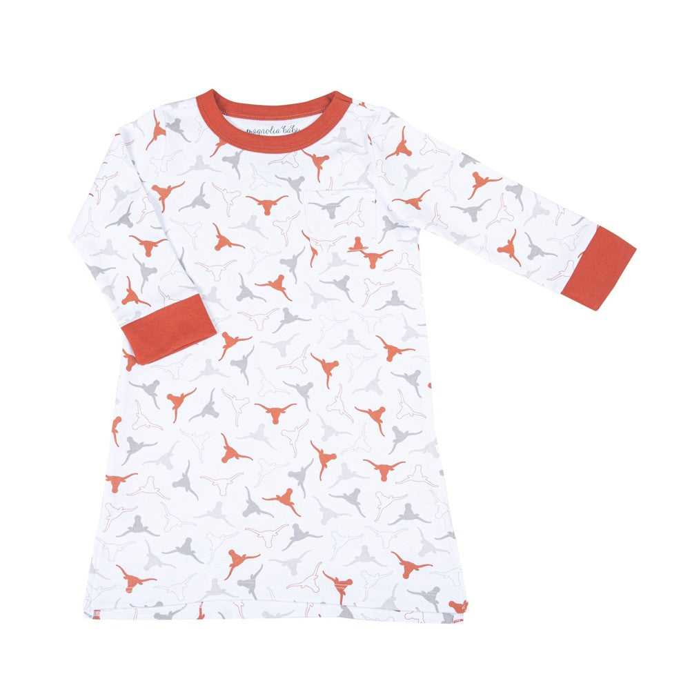Magnolia Baby Girls Lil' Texas Longhorn Orange Nightdress