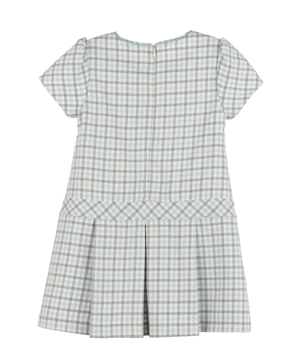 Luli & Me Baby Girls Pleated Dress - Blue & Gray Check