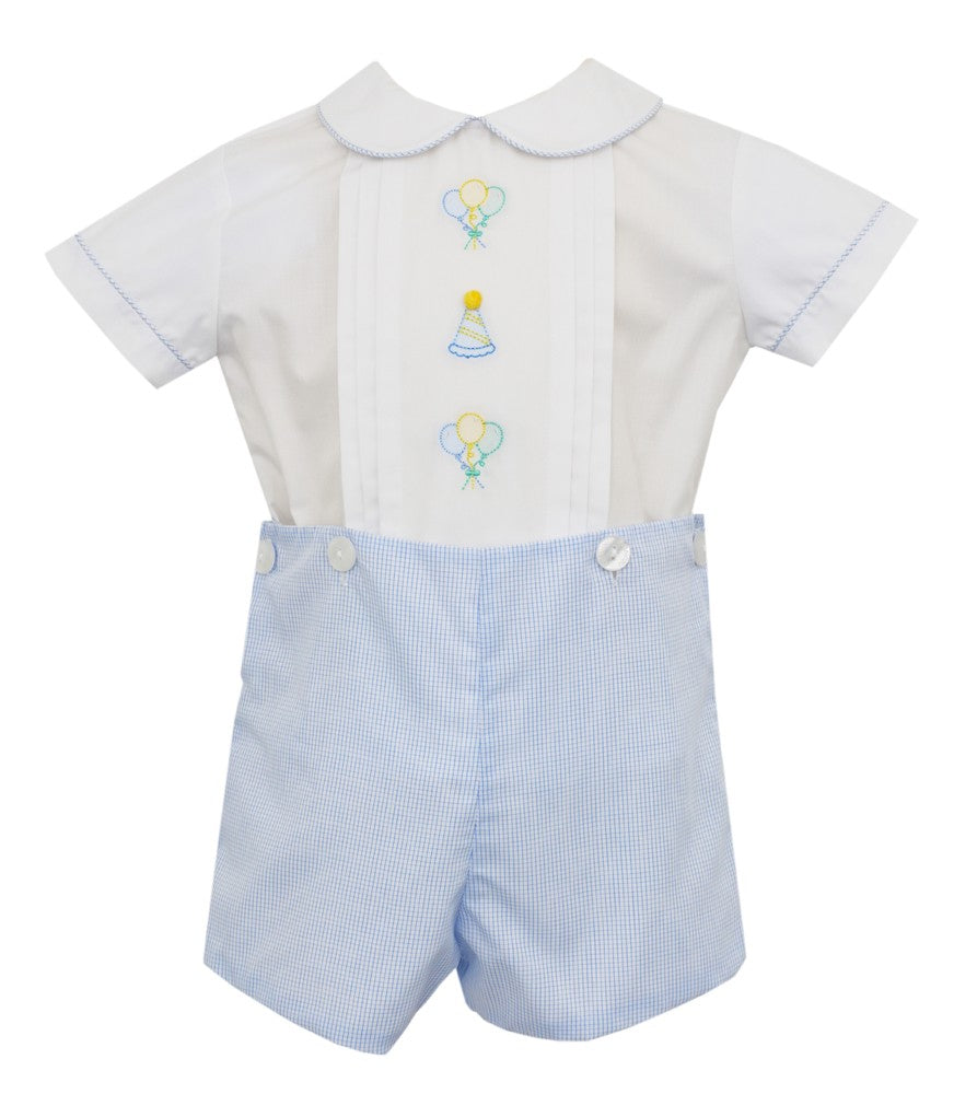 Anavini Boys Blue Check Button On Set - Embroidery Birthday Party by Anavini