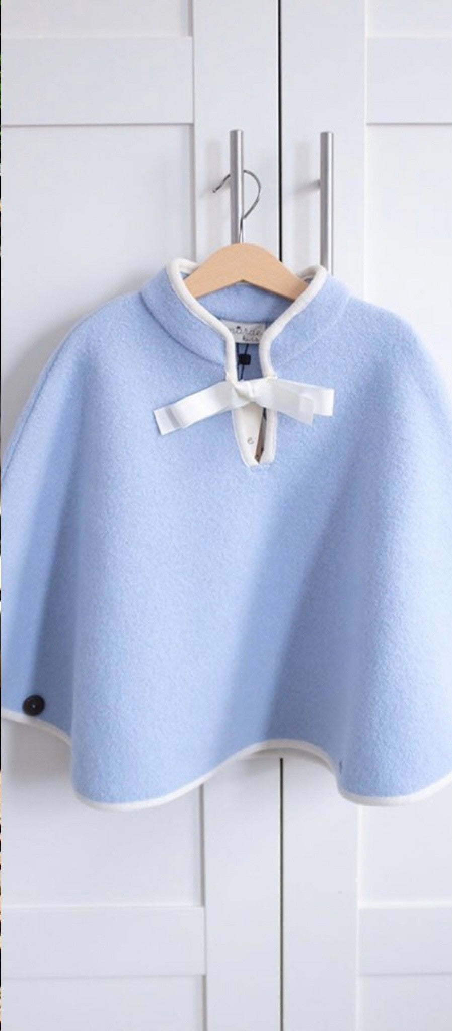 Marae Girls Cape - Celeste Light Blue with Winter White Trim