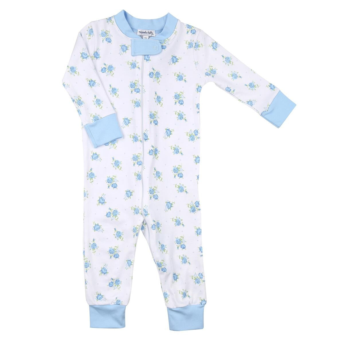 Magnolia Baby Girls Blue Floral Anna's Classics Zipped Pajamas