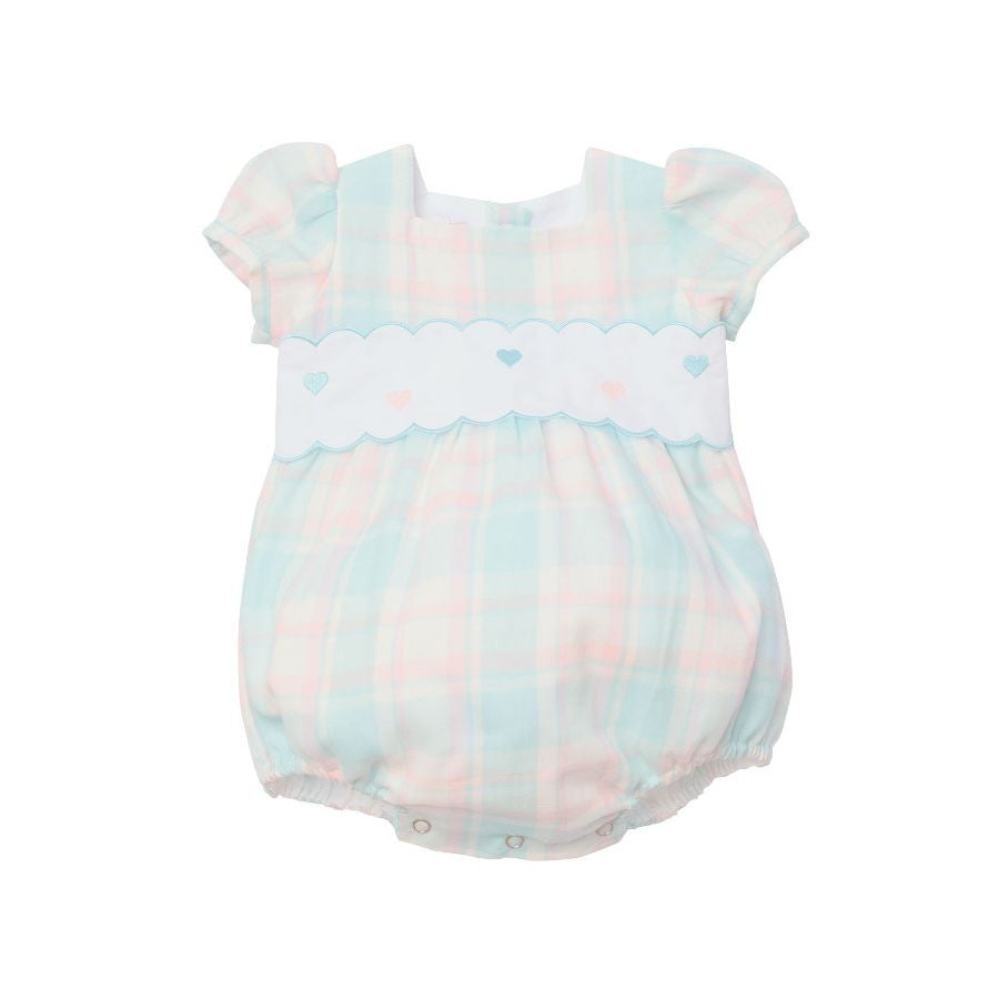 Sal & Pimenta Girls Bubble - Pink & Blue Breeze Plaid with Embroidered Hearts