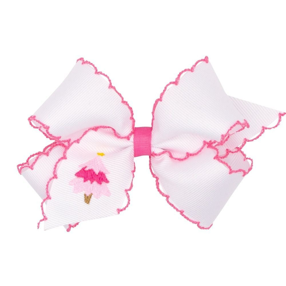 Wee Ones Girls Hair Bow on Clip - White with Embroidered Pink Christmas Tree by Wee Ones