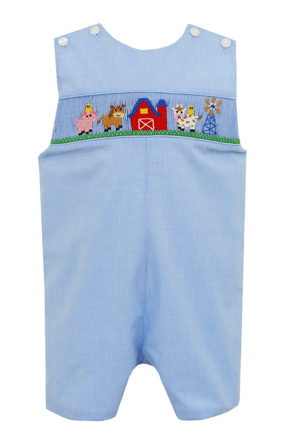 Petit Bebe Baby / Toddler Boys Light Blue Check Smocked Farm Jon Jon