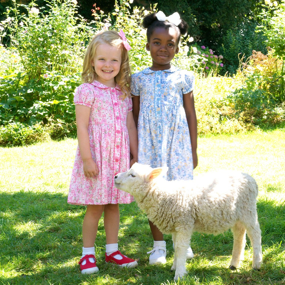 Rachel Riley Girls Daisy Button-Front Dress - Blue
