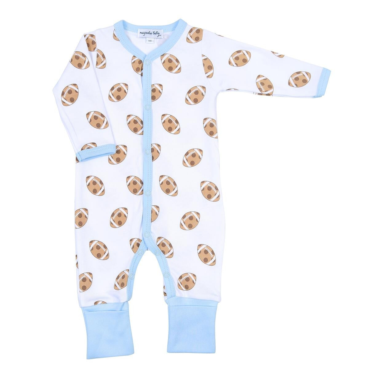 Magnolia Baby Boys Blue Football Cookies Touchdown Printed Playsuit