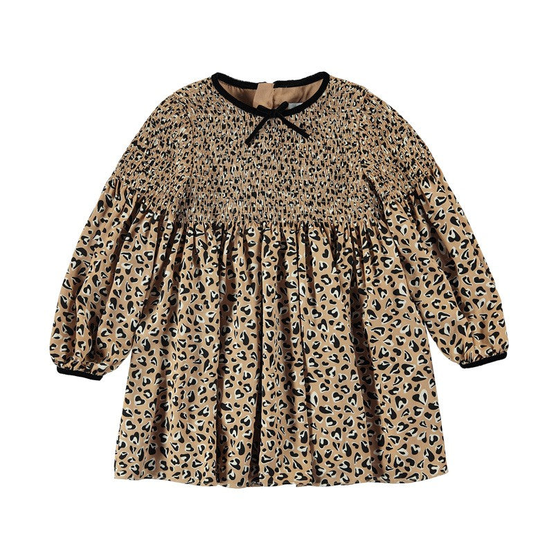 Abel & Lula Girls Leopard Print Smocked Dress