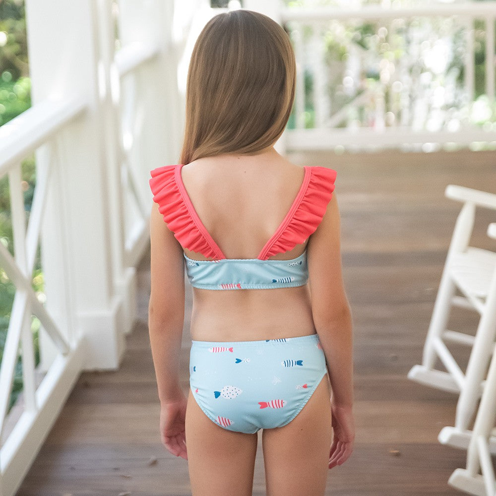 James & Lottie Girls Emerson Two Piece Bathing Suit - Blue Fish