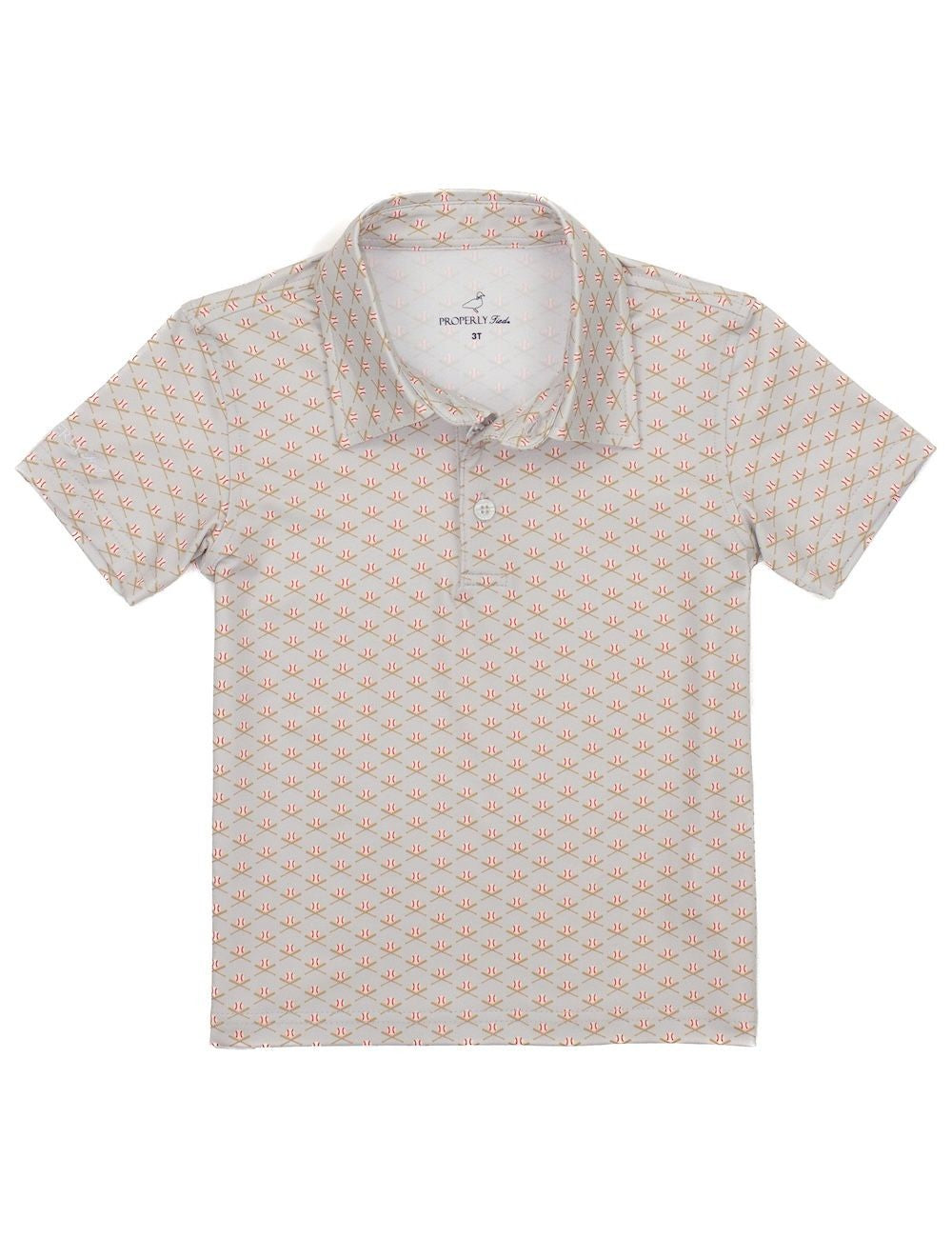 Properly Tied Boys Inlet Polo - Tan Baseballs