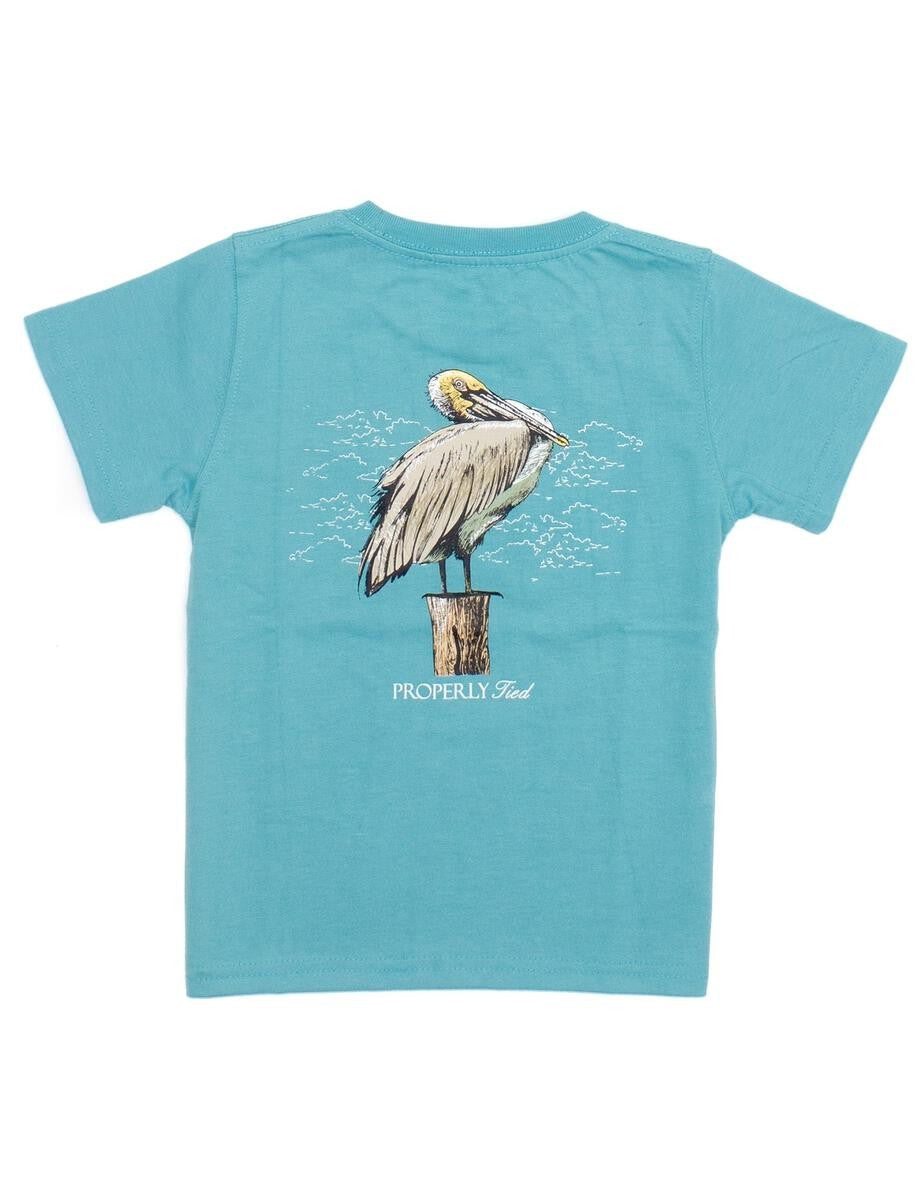 Properly Tied T-Shirt - Logo Pocket on Front - Back Graphic - Emerald Pelican by Properly Tied