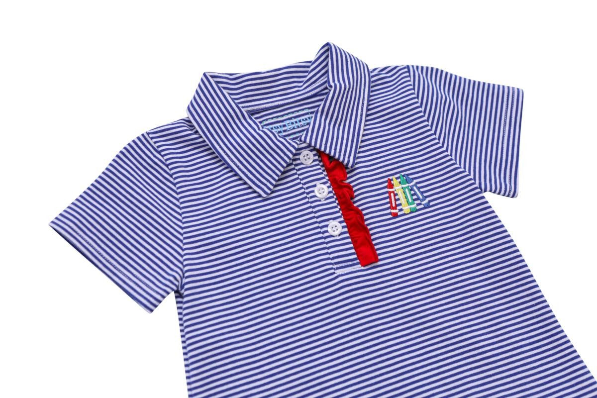 Itsy Bitsy Girls Blue Crayon Back to School Polo Dress