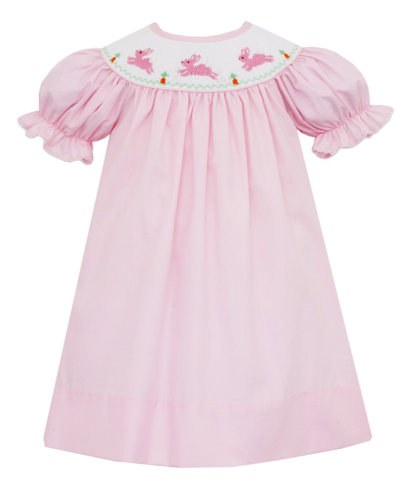 Petit Bebe Baby / Toddler Girls Pink Poplin Smocked Easter Bunnies Bishop Dress by Petit Bebe