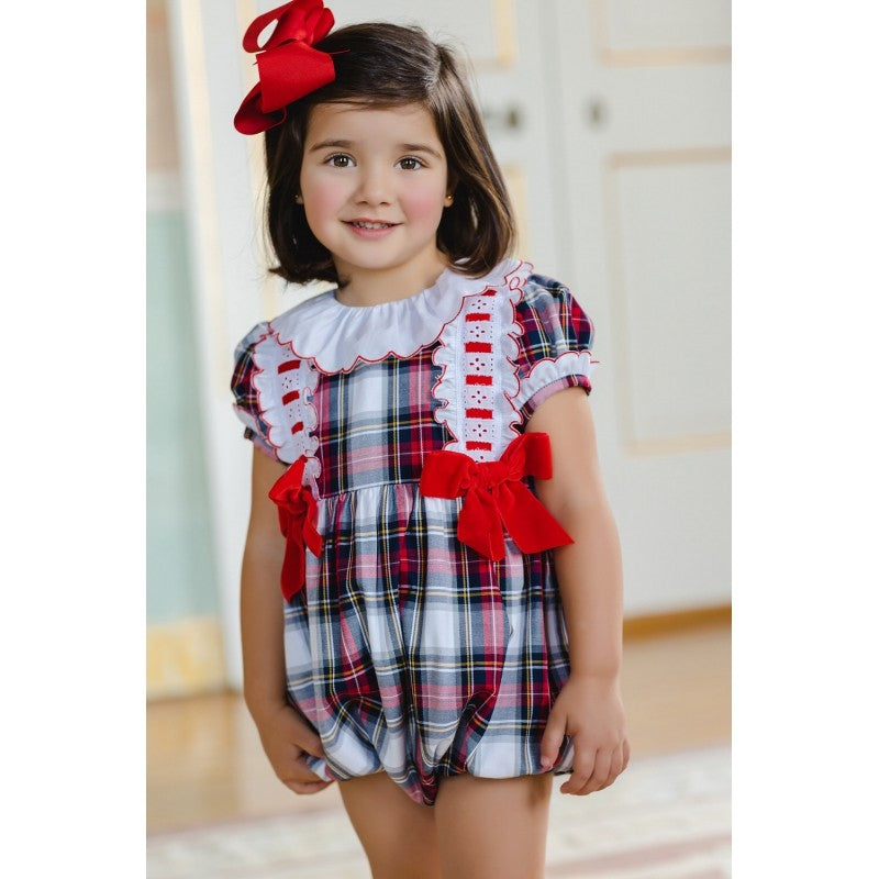 Sal & Pimenta Girls Bubble - Jolly Tartan Holiday Plaid with Red Bows