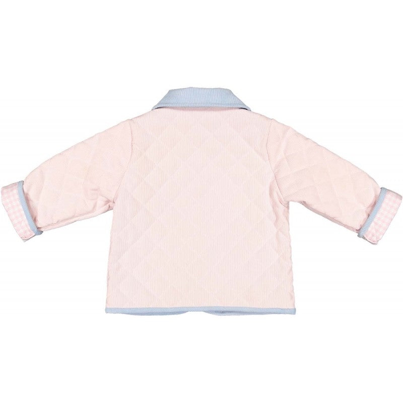 Sal & Pimenta Girls Quilted Corduroy Jacket Coat - Pink with Blue Trim