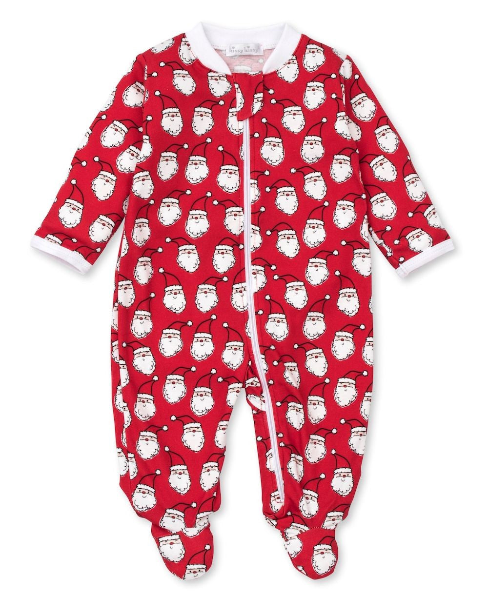 Kissy Kissy Baby Footie with Zipper - Red HO HO HO Santa Claus Print