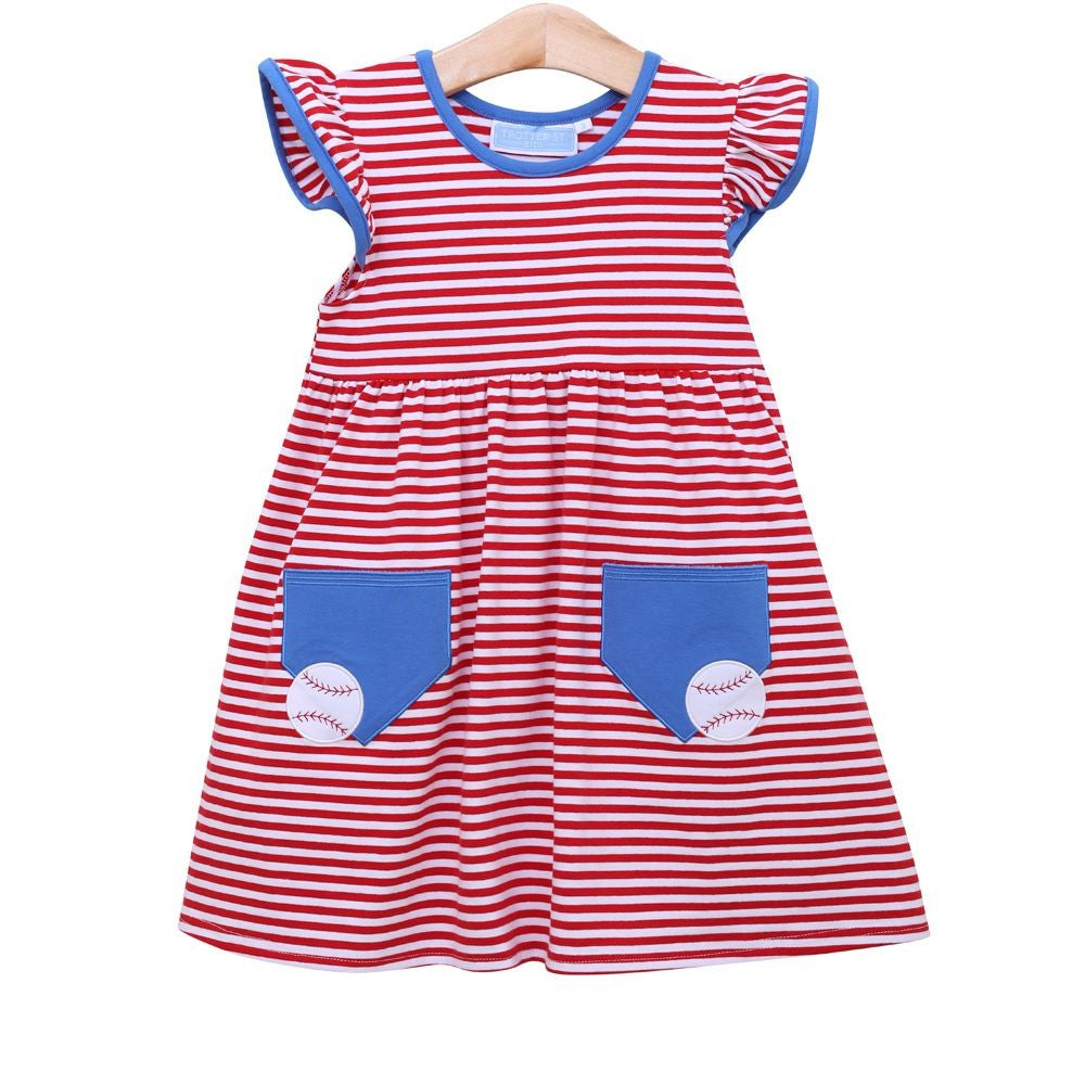 Trotter Street Kids Girls Red Baseball Pocket Dress