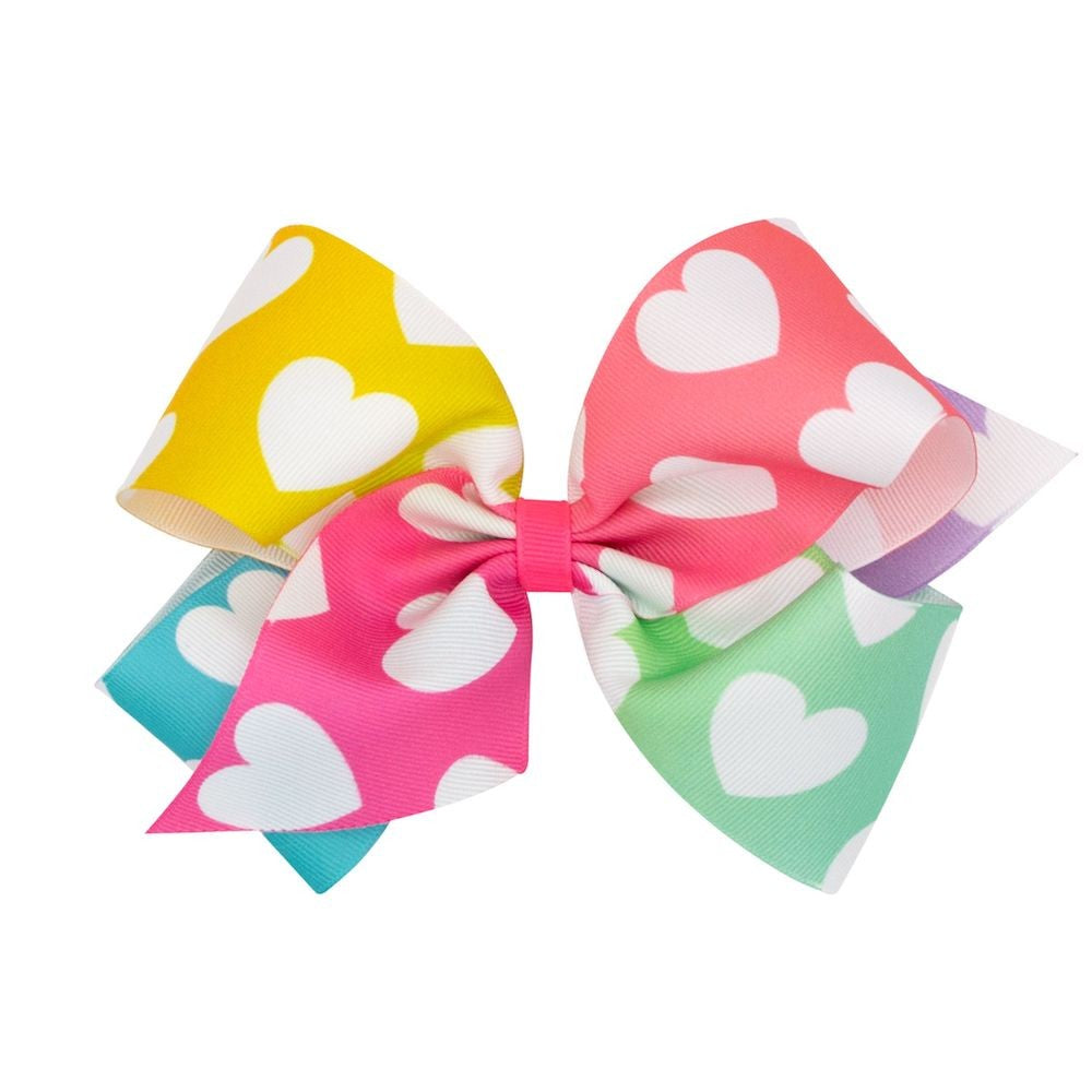 Wee Ones Girls Novelty Grosgran Hair Bow on Clip - Rainbow Colors with Hearts by Wee Ones