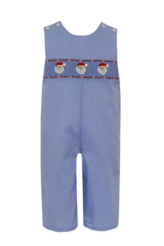 Petit Bebe Boys Blue Check Longall - Smocked Santa Faces
