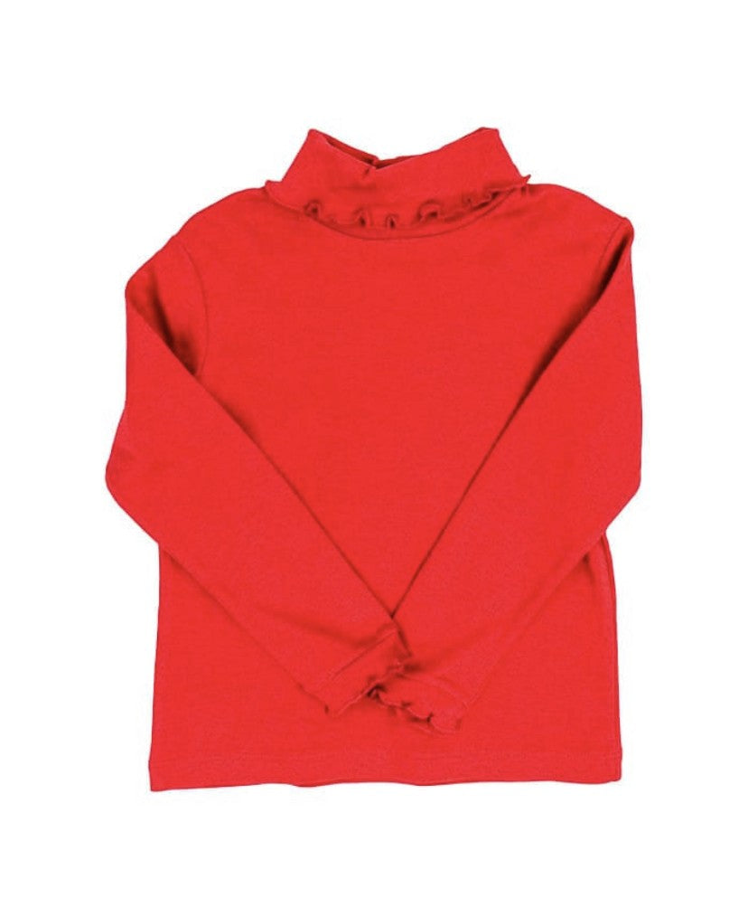 Bailey Boys Girls Turtleneck Shirt - Ruffle Edge - Red
