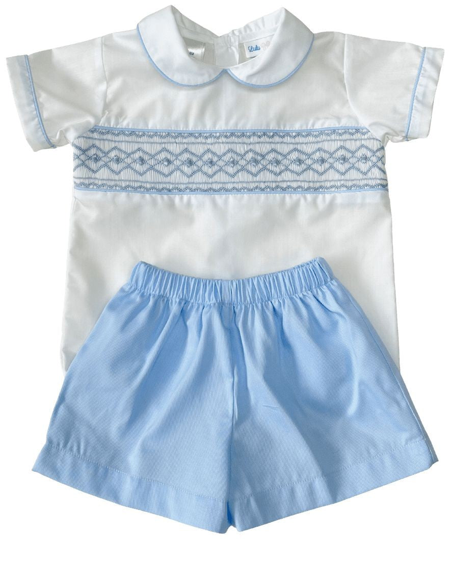 LuLu BeBe Toddler Boys Blue Drew Smocked Dressy Shorts Set by LuLu BeBe