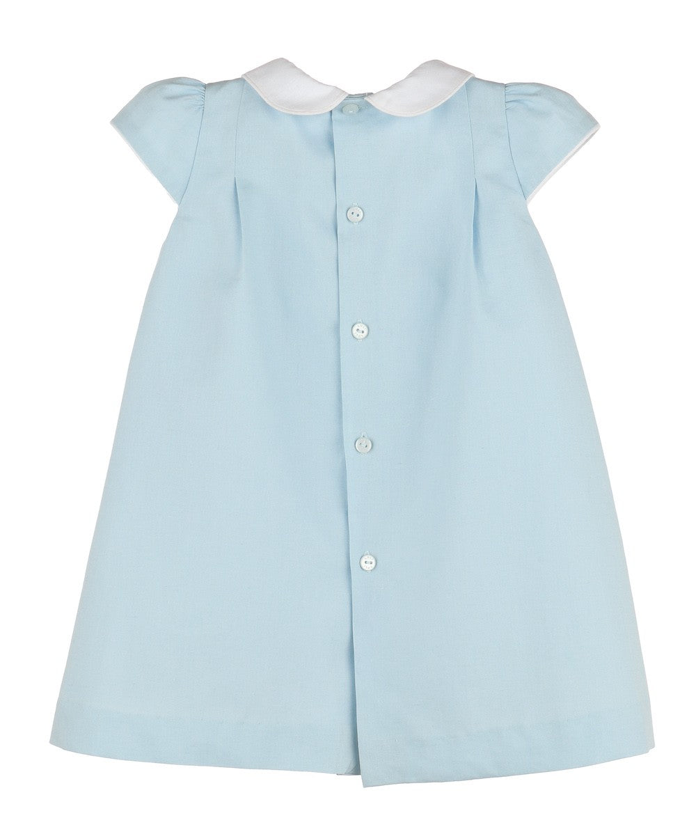 Luli & Me Girls Lovers Linen Dress - Scallop Details - Blue