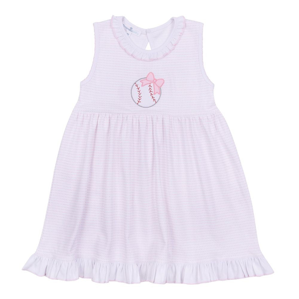 Magnolia Baby Toddler Girls Pink Tiny Slugger Baseball Applique Dress