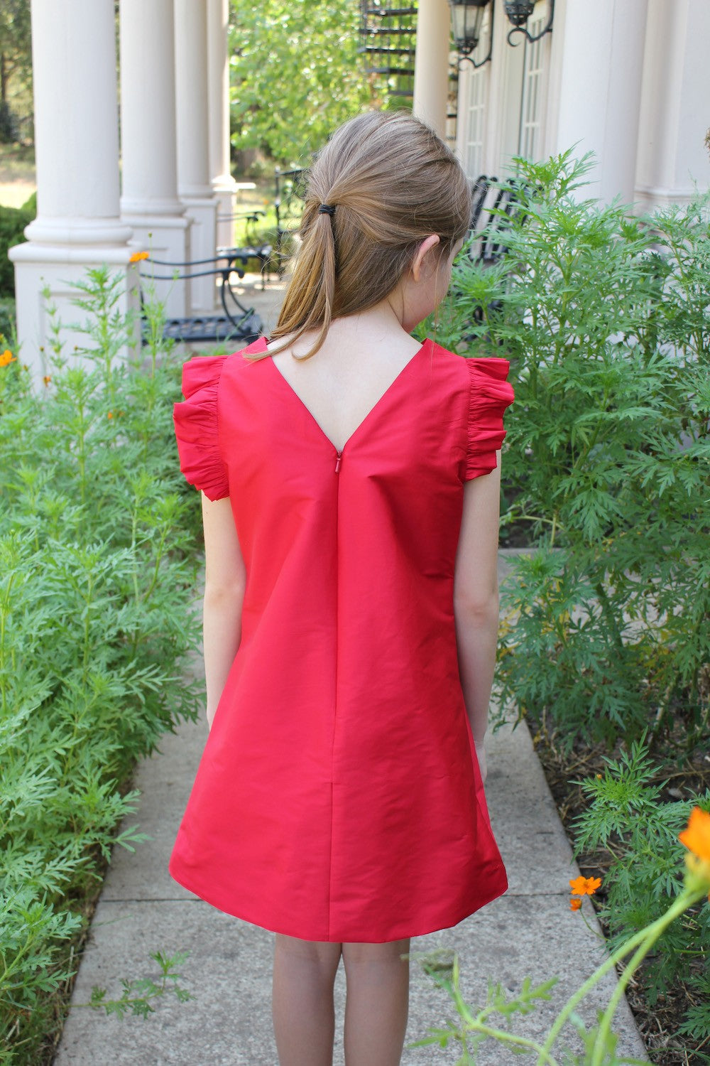 Susanne Lively Girls A-Line Christmas Dress - V-Back - Red