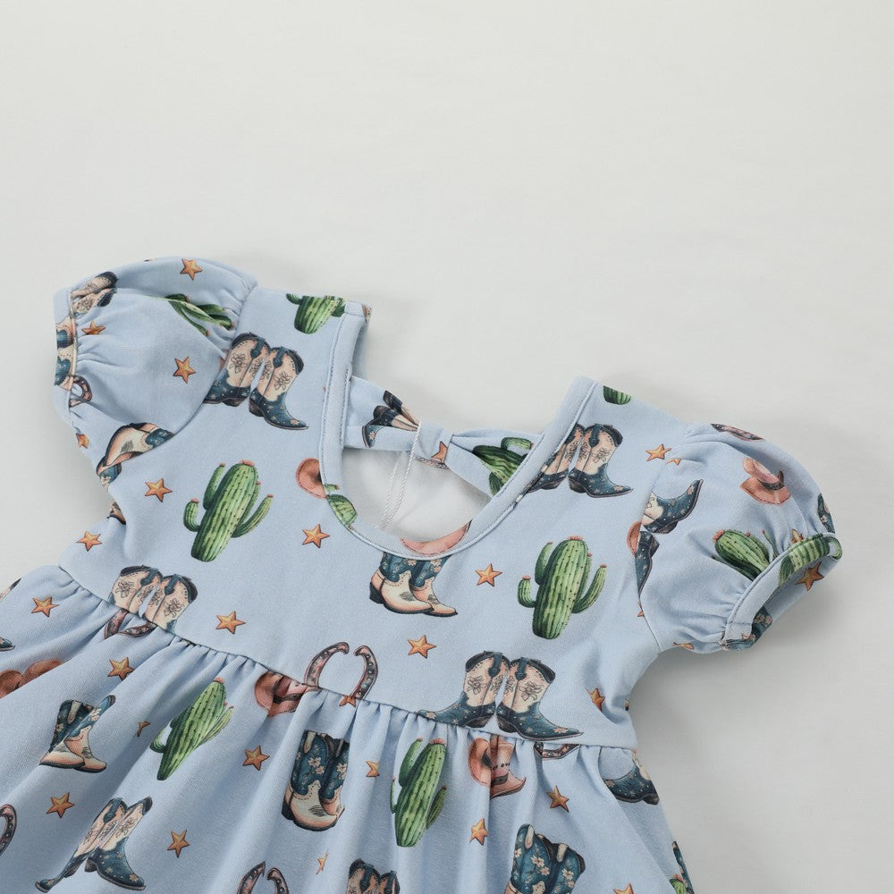Swoon Baby Girls Eyelet Trim Bubble Dress - Blue Rodeo Print by Swoon Baby